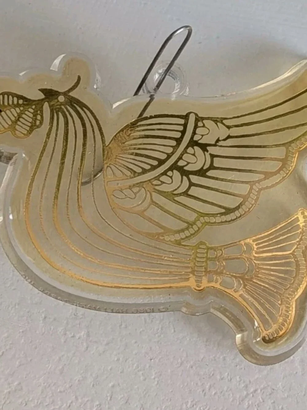 Vintage Acrylic Christmas Ornament Depicting a Stylized Art Deco Turtle Dove